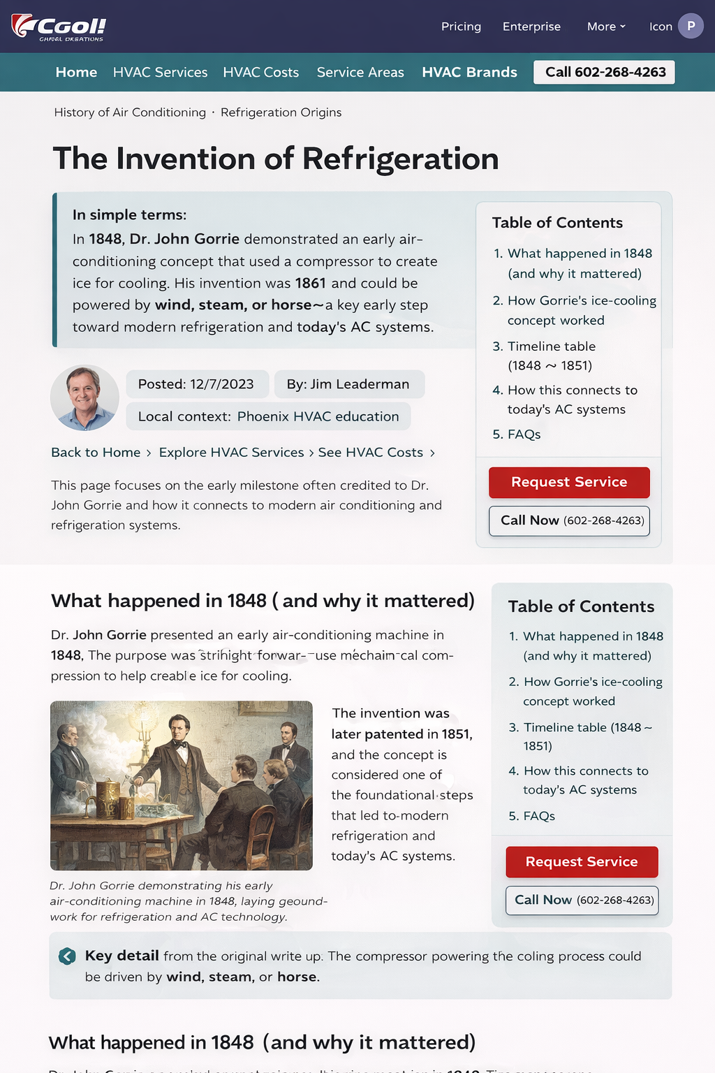 Illustration showing the history of refrigeration and air conditioning from early ice-cooling concepts to modern HVAC systems
