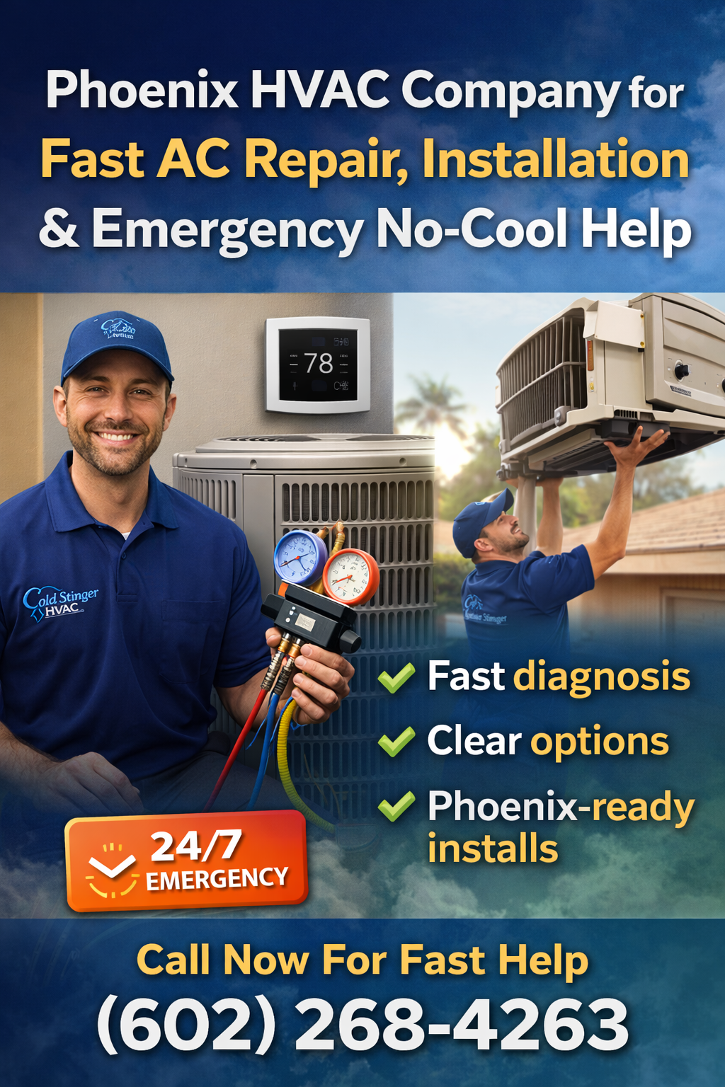 Cold Stinger Heating and Air Conditioning Phoenix AZ HVAC service process - diagnosis, options, repair or replacement, and verified cooling